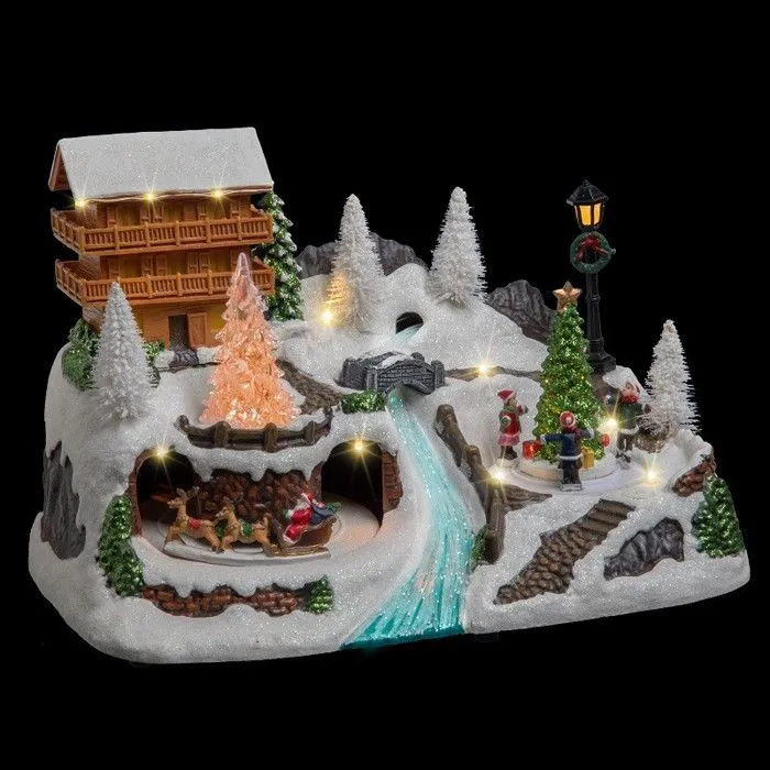 Déco Noël chalet à la montagne piles lumineux animé-0