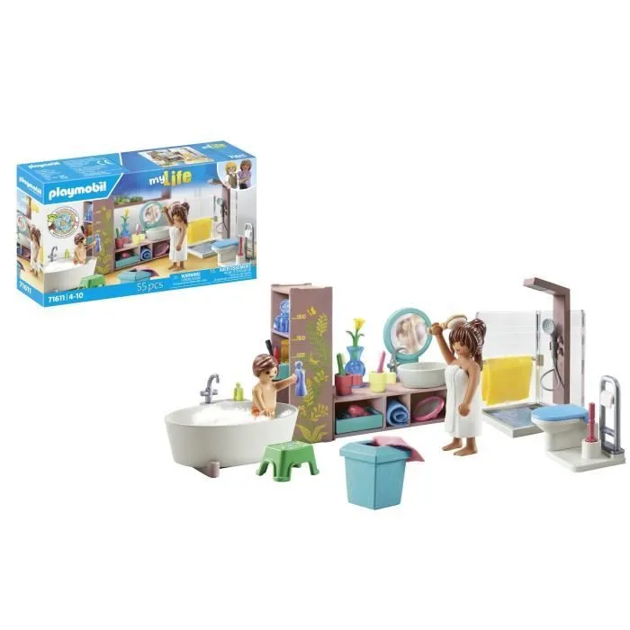 PLAYMOBIL 71611 Salle de bains avec douche et baignoire, My Life, Maison d'architecte, 55 pièces, Dès 4 ans-0
