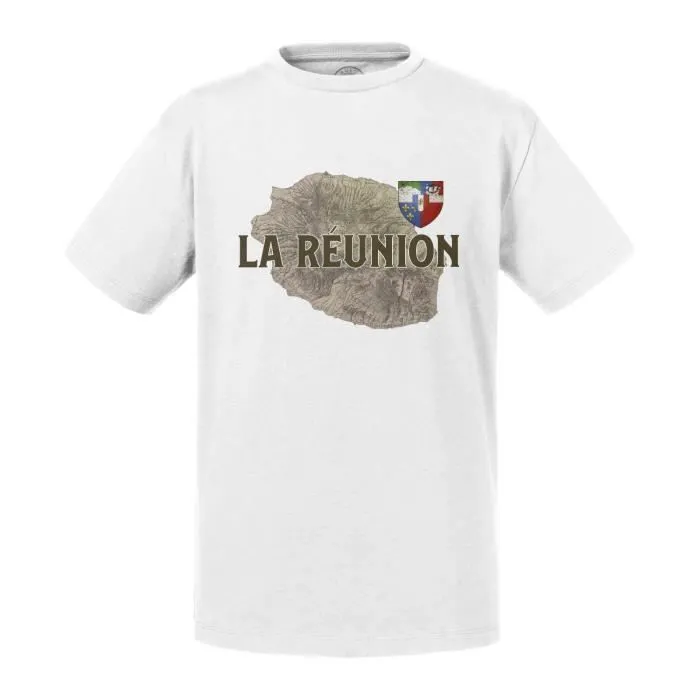 T-shirt Enfant Blanc La Réunion 974 Ile Departement Carte Ancienne France-0