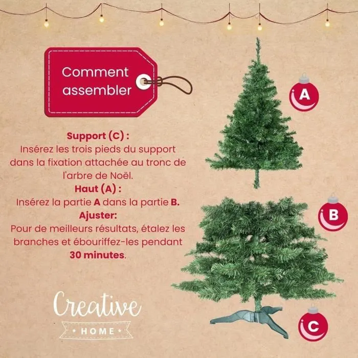 Sapin de Noël Artificiel - Creative Home - 180 cm - Vert Foncé - Support Stable - Intérieur-3