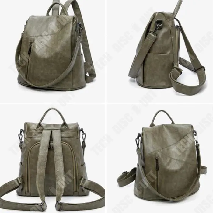 Sac à dos - TD® - Femme - Antivol - Cuir PU - Vert - Multifonctionnel-2