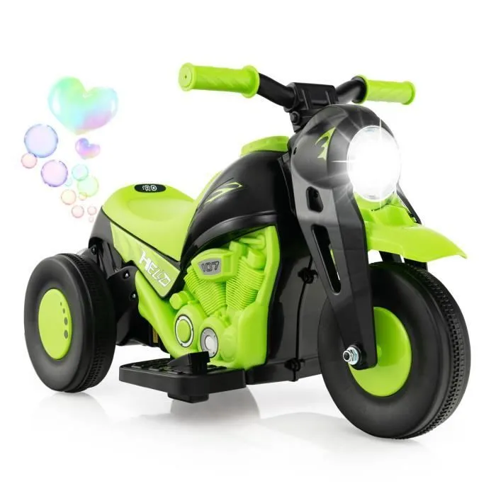 COSTWAY Moto Électrique 6V pour Enfants avec Machine à Bulles - 3 Roues, Scooter avec Klaxon, Musique et Lumières, 3 Ans +, Vert-0
