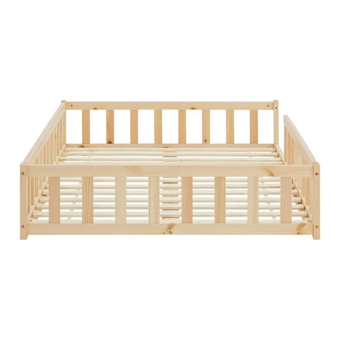 Lit Montessori - HomeStyle4U - 120x200 cm - Bois massif - Barrière de sécurité - Design intemporel-3