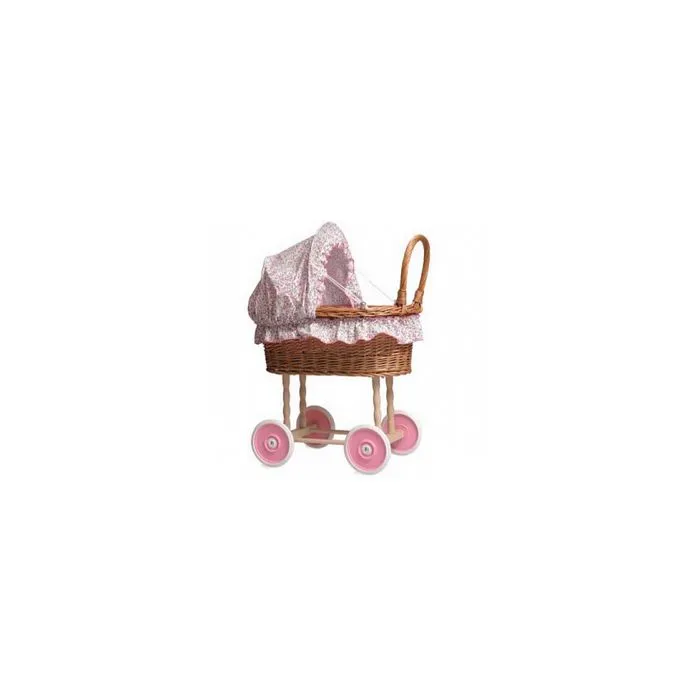 Landau pour poupée en osier Egmont Toys - Garniture à fleurs - Rose - Pour enfants à partir de 3 ans-0