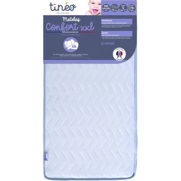 Matelas Bébé Confort XXL TINEO 60x120x15cm - Sans Traitement - Fabriqué En France - Garantie 2 Ans-1