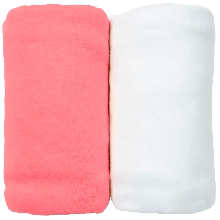 2 Draps Housses jersey 40x80 cm Coton bio Blanc/Corail - Éveil et Nature-1