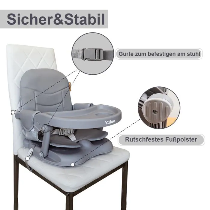 Réhausseur Chaise Enfant Pliable Haute Bébé Portable, Siège Bébé, Chaise repas en Hauteur Réglable, Plateau Amovible, avec Coussin-2