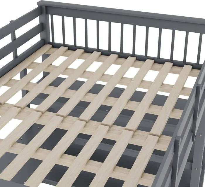 Lit mezzanine, 140 x 200, Lit haut pour enfants, Compartiment de rangement et bureau sous le lit, Pas de matelas, Gris-3