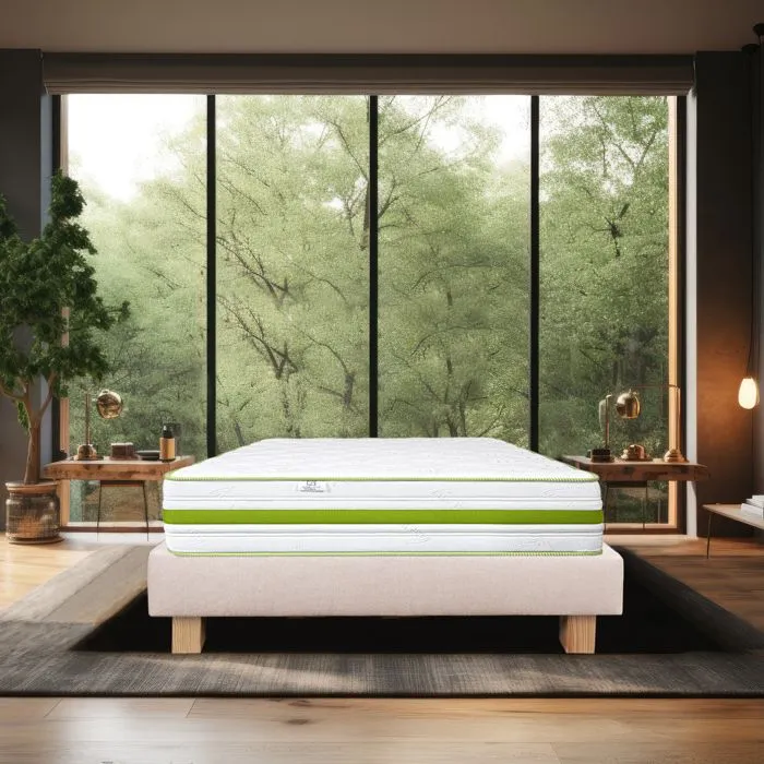 Ensemble Matelas 90x190 cm, Rêverie, 30 cm, mémoire de forme, ferme, face été/hiver + sommier beige ep20cm-1
