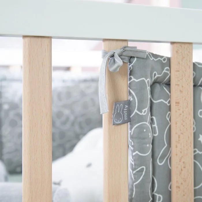 Tour de Lit Bébé - ROBA - Design de Lapin miffy® - Respirant - Gris - Blanc-4