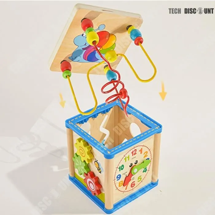 TD® Horloge en bois pour enfants de l'éducation préscolaire boîte à trésors de jouet de perles multifonctions 1-6 ans jeu intellectu-1