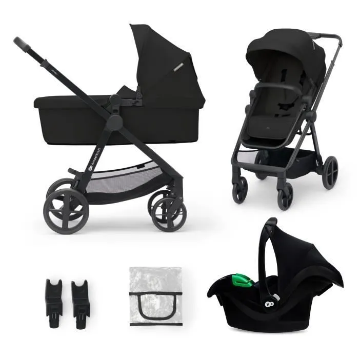 Poussette 3 en 1 Combinée - KINDERKRAFT NEWLY - avec Siège auto I-size - Système de voyage - Légère 7,5 kg - Plie - Noir-0