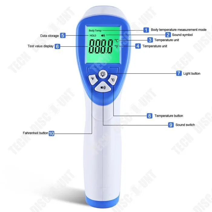 Thermomètre frontal infrarouge Thermomètre corps humain Thermomètre sans contact Accueil Pistolet de température anglais-1