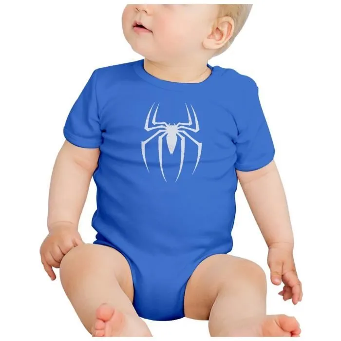 Body Bébé Manche Courte Bleu Spiderman Logo Super Héros BD Film Geek-1