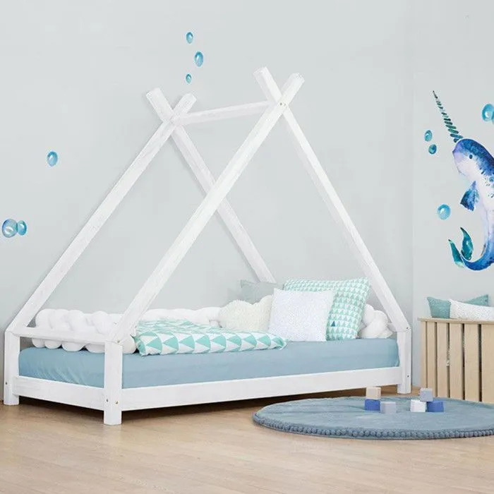 Lit Tipi enfant TAHUKA - bois massif - blanc - 90 x 180 cm-0
