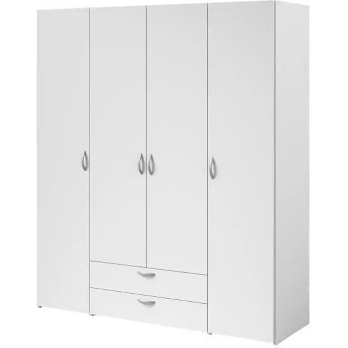 Armoire VARIA - Décor blanc - 4 portes battantes + 2 tiroirs - L 160 x H 185 x P 51 cm - PARISOT-0