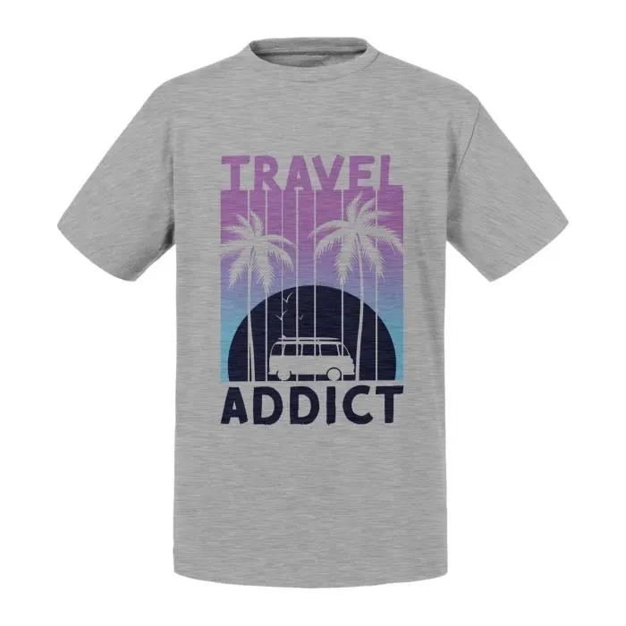 T-shirt Enfant Gris Travel Addict Plage Surf Mer Voyage-0
