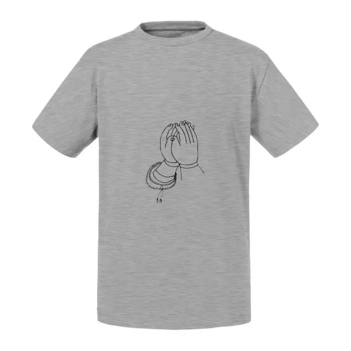 T-shirt Enfant Gris Dessin de Mains Prie Minimaliste Line Art-0