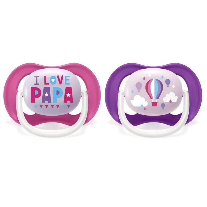 PHILIPS AVENT Lot de 2 sucettes Ultra aYnrYnes tendance 618 mois I Love Papa MontgolfiYore-0