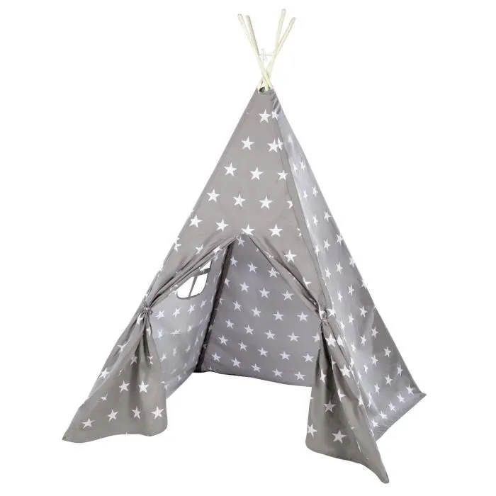 ROBA Tente de Jeu Little Stars - Tippi Tente Exterieur / Intérieur pour Enfants - Imprimé Étoiles - Gris-0