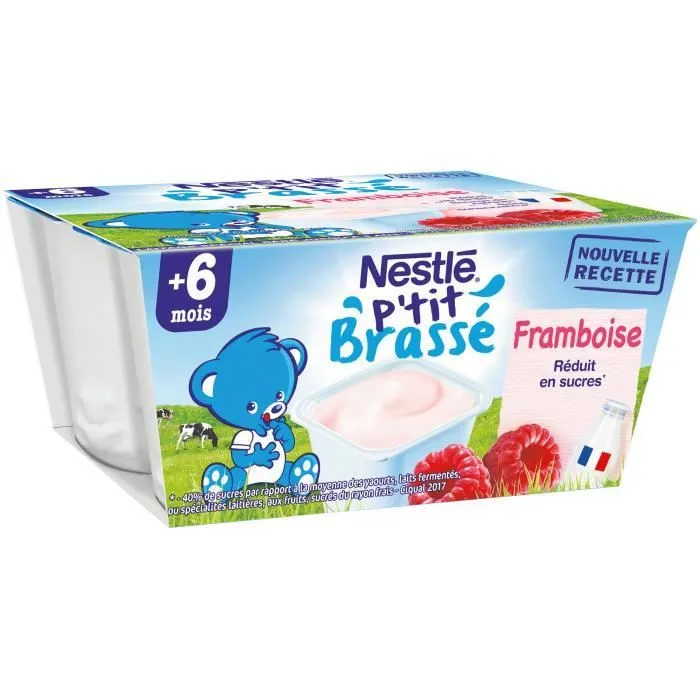 NESTLÉ P'tit brassé Framboise - 4x100 g - Dès 6 mois-0