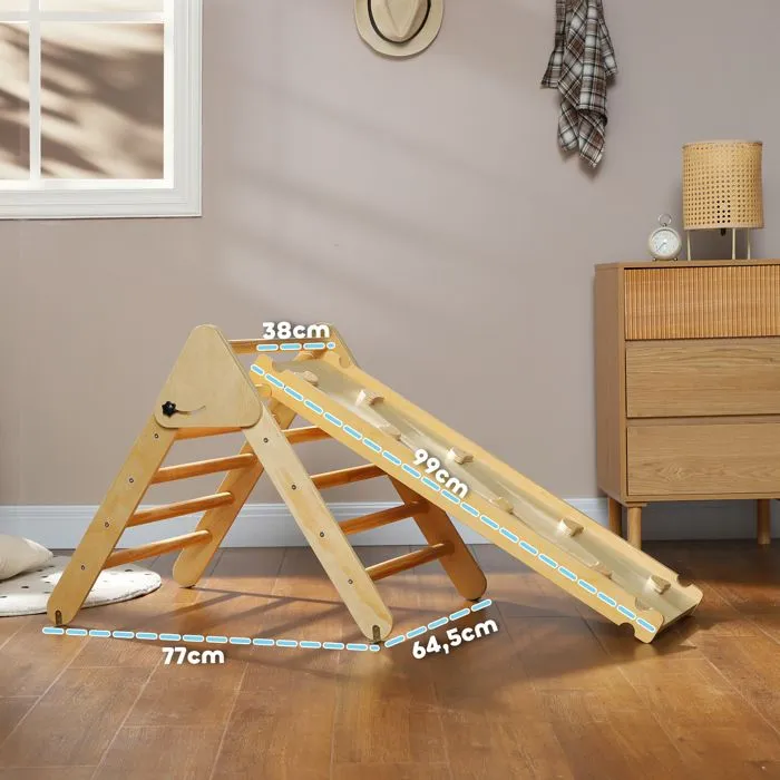 Triangle d'escalade - AIYAPLAY - 3 en 1 en bois pour grimper et glisser - charge max. 50 kg, pour enfants 18-48 mois - bois naturel-3
