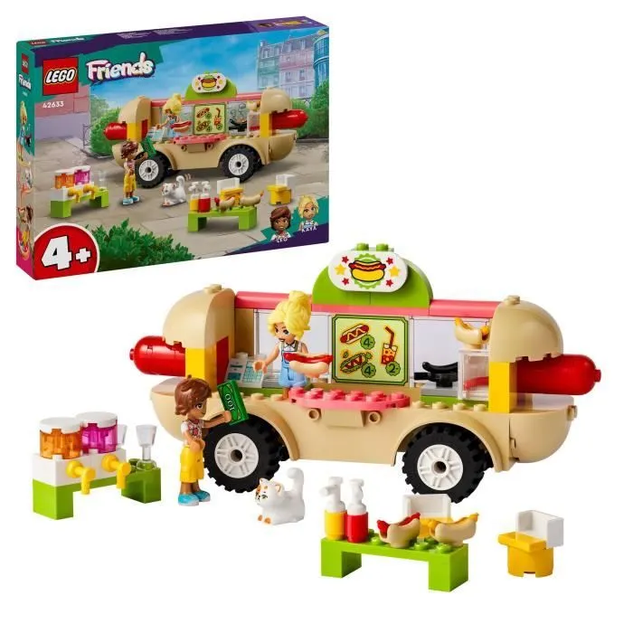 LEGO® 42633 Friends Le Food-Truck de Hot-Dogs, Jouet de Restaurant Mobile, avec Figurines et Chat, Cadeau Enfants-0
