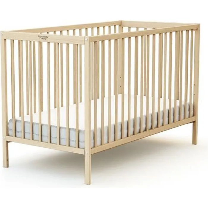 Lit à barreaux en bois brut - FORMULA BABY - 60 x 120 cm - Sommier réglable sur 3 hauteurs-0