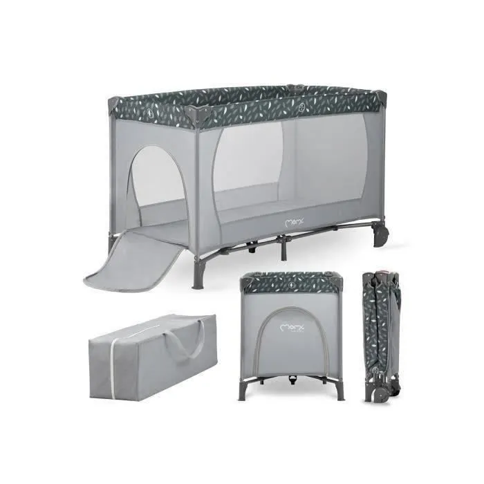 Lit parapluie bébé MoMi Belove - Dimensions 125x65x78 cm - Sommier inclu - Gris-4
