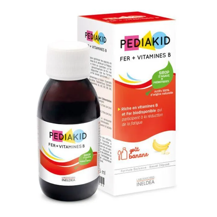 PEDIAKID - Fer + Vitamines B - Formule Exclusive au Sirop d'Agave - Optimise les Apports en Fer - Goût Banane -125 ml-0