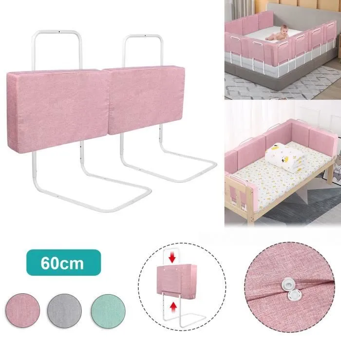 LZQ Barrière de lit Bébé Barrière Protection Lit Enfant, Protection contre les chutes, Hauteur réglable, 2 x 60 cm Rose-0