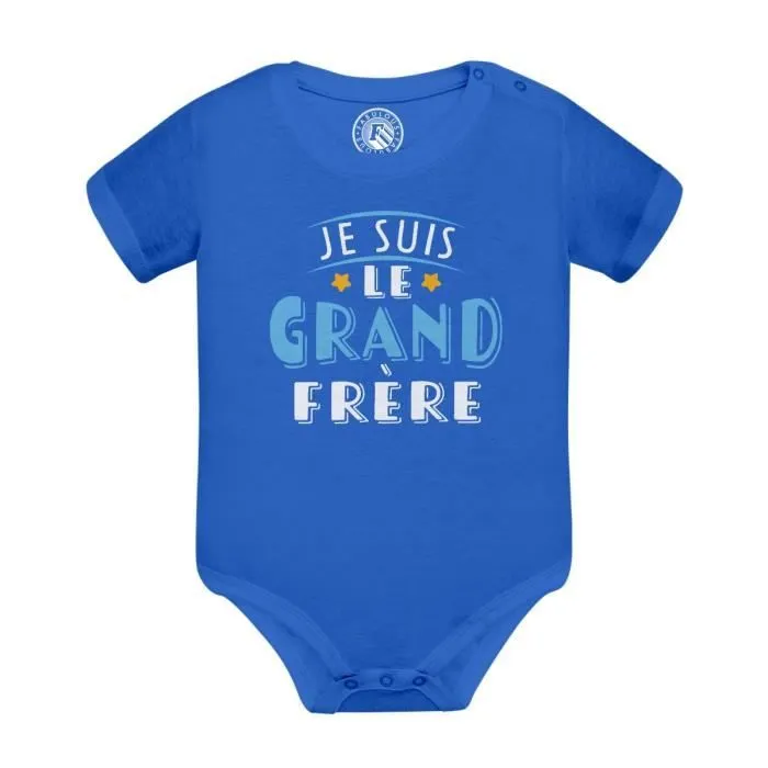 Body Bébé Manche Courte Bleu Je Suis le Grand Frère - Famille Fils Enfant-0