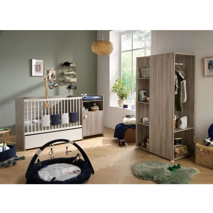 Lit bébé combiné - 120x60cm - Evolutif en 90x190cm - Babyprice Up - Chêne - Avec commode à langer 1 porte-5