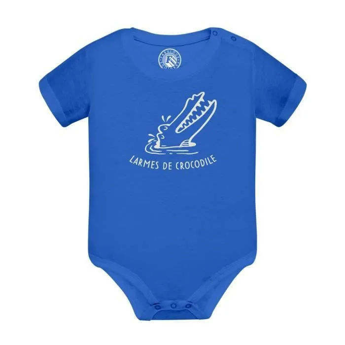 Body Bébé Manche Courte Bleu Larmes de Crocodile Dessin Original Illustration-0