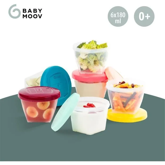 BABYMOOV Babybols lot de 6 pots de conservation pour bébé 180ml, gradués, garantis sans BPA, hermétiques, surface réinscriptible-2