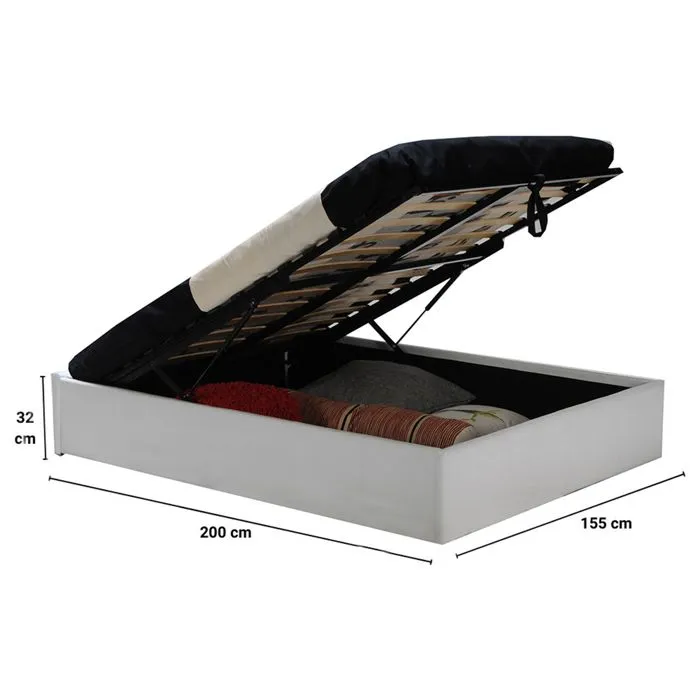 Lit coffre - WEBER INDUSTRIES - TORINO - 140x190 cm - Blanc - Sommier à lattes multiplis-2