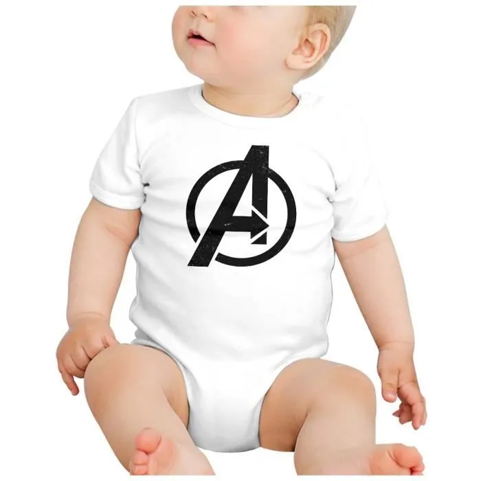 Body Bébé Manche Courte Blanc Avengers Super Héros BD Film Geek-1