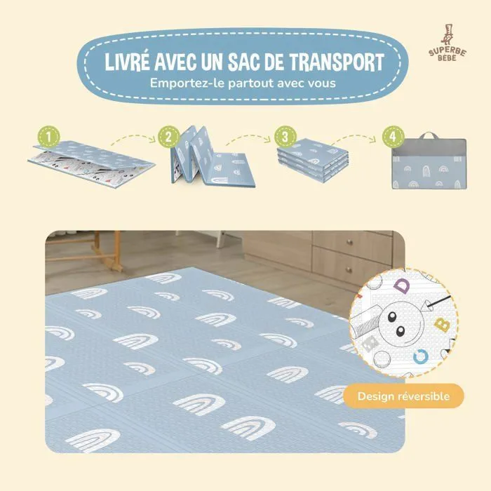Tapis de Jeu en mousse, épais et pliable pour enfants - 180 x 120 x 1 cm - RAINBOW SKY | SUPERBE BEBE-2