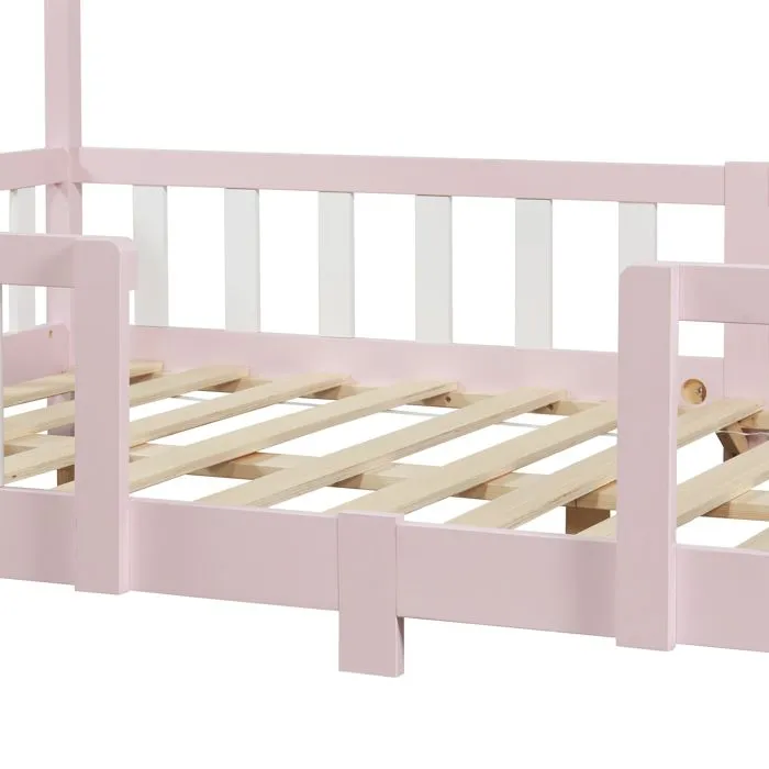 Lit d'enfant Treviolo Forme Maison avec Matelas à Mousse à Froid 200 x 140 cm Rose-5