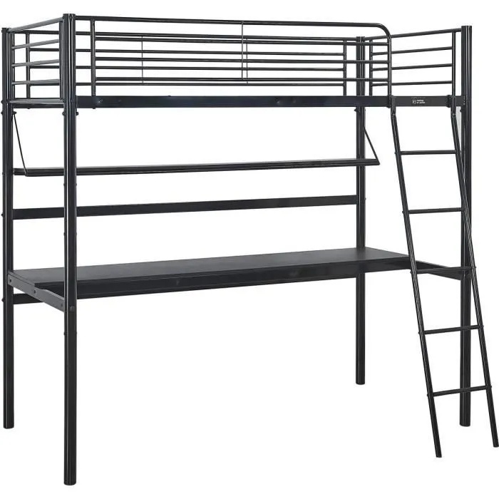 Lit mezzanine avec bureau "Alona" - 90 x 190 cm - Noir-0