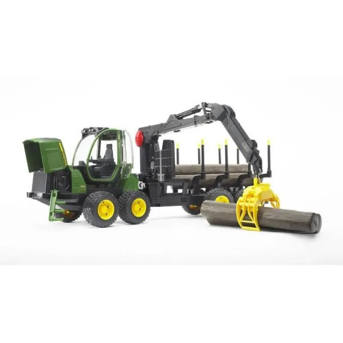 BRUDER - 2133 - Porteur forestier JOHN DEERE 1210E avec chargeur, remorque forestière et rondins de bois - Echelle 1:16-0