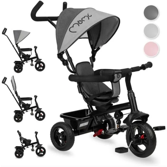 MoMi IRIS - 5en1 - Tricycle Evolutif Bebe - Draisienne Pour Enfants - jusqu'à 5 ans - Gris-0