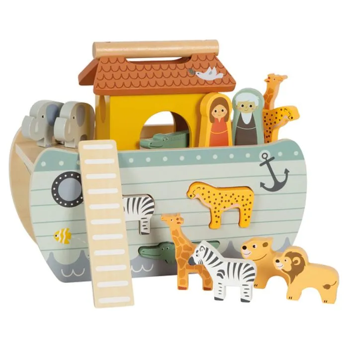 Arche de Noé en bois - SMALL FOOT - Jouet en bois - Figurines Animaux - Bateau coloré - Intérieur-0