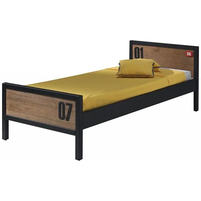 Lit enfant Alex en pin massif et MDF - Vipack - 90x200cm - Anthracite et brun - Numéros décoratifs-0