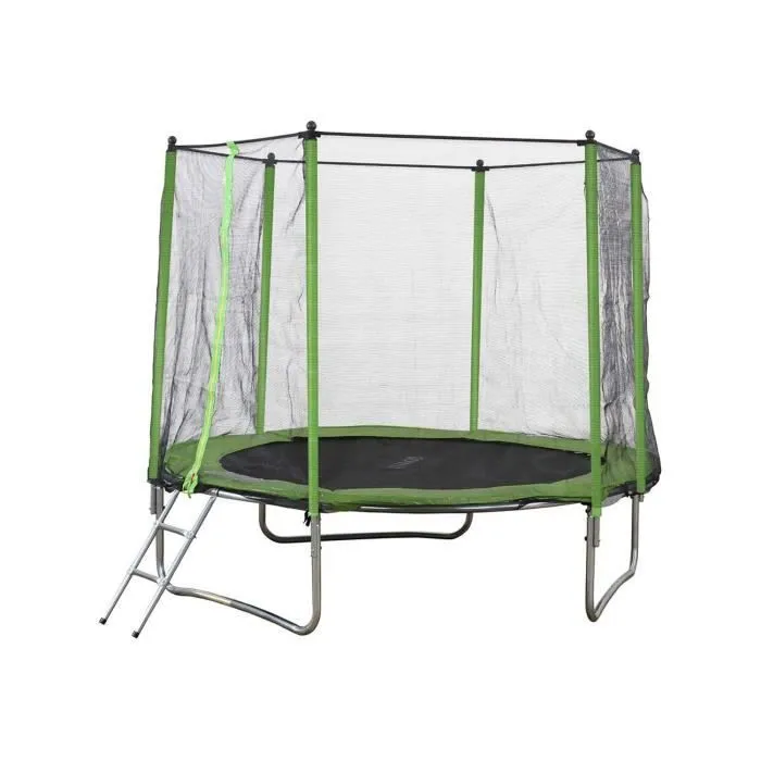 Trampoline "Yoopi 2" - Ø 3.05 m - Avec filet + échelle + couverture + kit d'ancrage-1