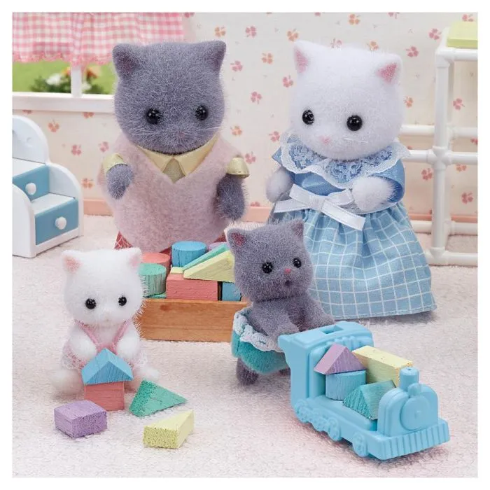 Figurines Sylvanian Families - Jumeaux chat persan avec wagon - Articulés - Multicolore-7