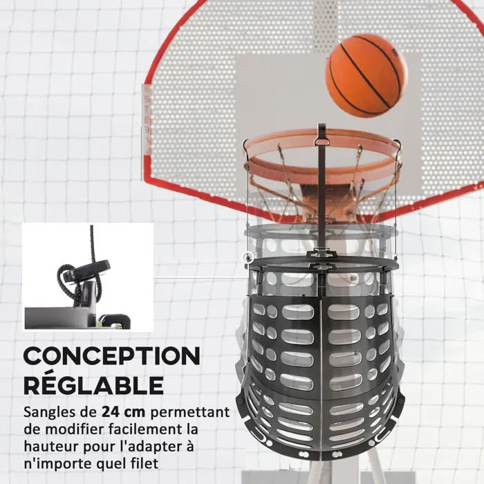 Retour de ballon de basket-ball - SPORTNOW - rotation à 360° - hauteur réglable - avec crochets détachables - noir-5