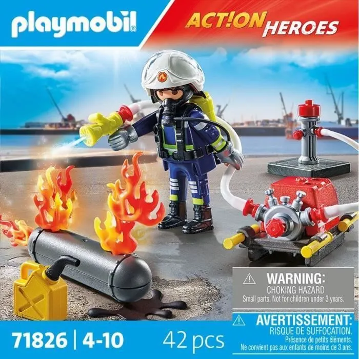 PLAYMOBIL 71826 Pompier pompe à eau & réservoir enflammé-3