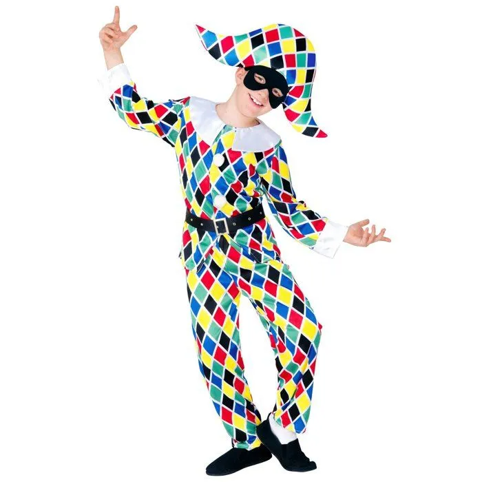 Déguisement Arlequin Enfant - WIDMANN - Multicolore - 8 ans et plus - Haut, Pantalon, Chapeau, Ceinture-0