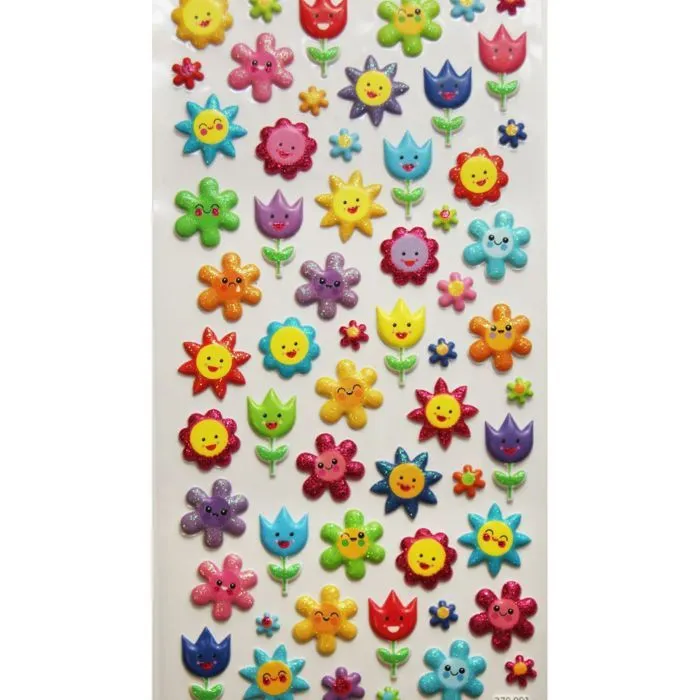 Autocollants réutilisables - Relief 3D - Fleurs - Paillettes-2